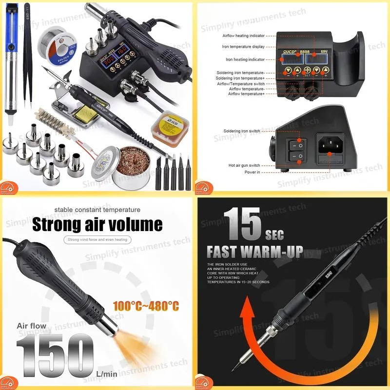 Stasiun Solder 8898 750W 2 in  - 2 In 1 Soldering Rework Station 750W ulasan dan harga